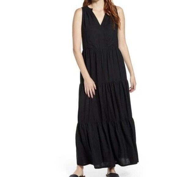 Tommy Bahama Dresses & Skirts - Tommy Bahama Lena Tiered Linen Blend Maxi Dress Medium Black Sundress Sleeveless